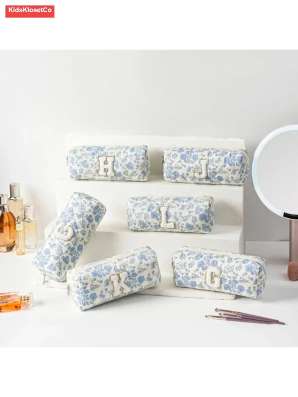 Personalized Initial Quilted Cosmetic Bag for Women Travel Toiletry Pouch